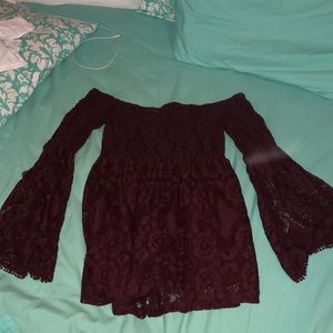 maroon off the shoulder top